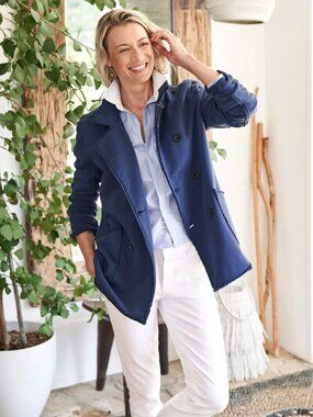 Frank & Eileen Belfast Jacket Atlantic Slate Blue Triple Fleece Peacoat Size L